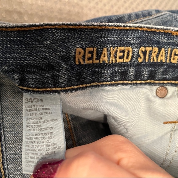 Men's American Eagle Relaxed Straight Leg Distressed Jeans SZ 34/34 - Picture 4 of 5